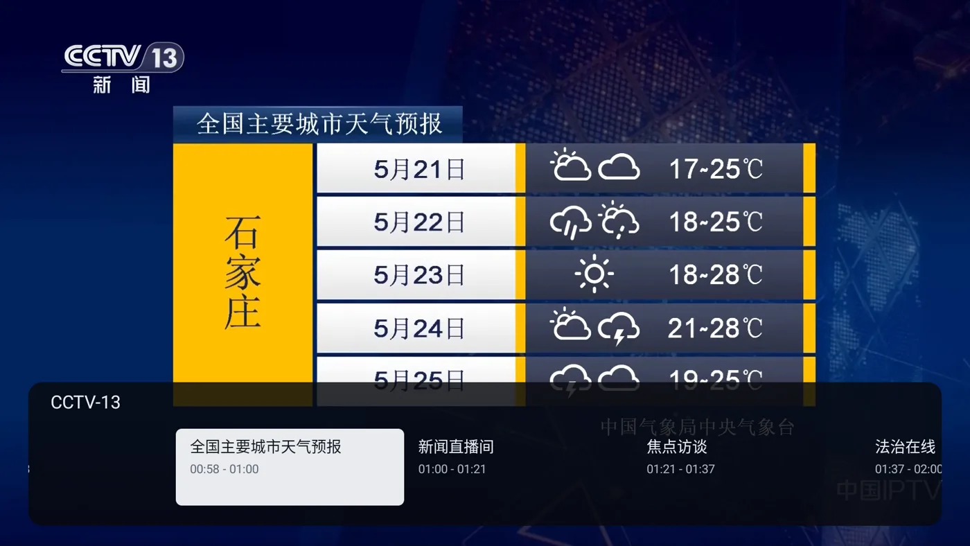 观屿 TV 的 EPG 节目单与时间轴
